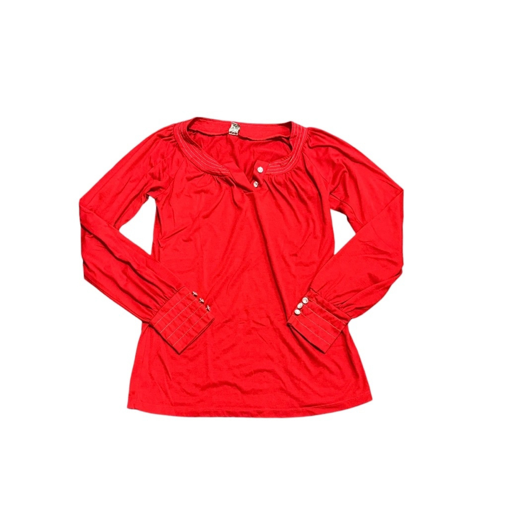 BKE Women’s Red Long Sleeve Shirt Rhinestone Contrast Stitching Size Large - Picture 2 of 9